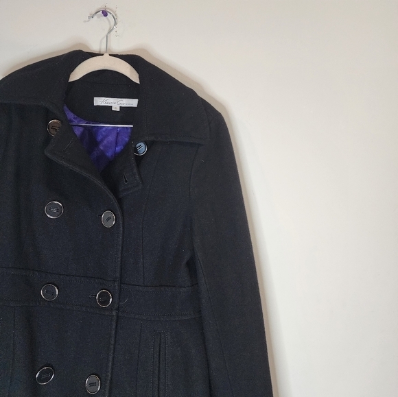 Kenneth Cole New York Black Recycled Wool Blend Black Women 8 Short Peacoat - Picture 3 of 9